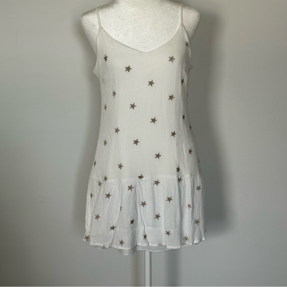 Mi Ami White Gauze Mini Dress with Gold Stars Festival, Summer, & Holiday Outfit - Picture 6 of 7